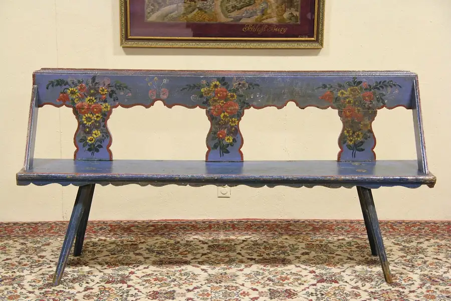 Main image of Swedish 1860 Antique Painted Country Pine Bench