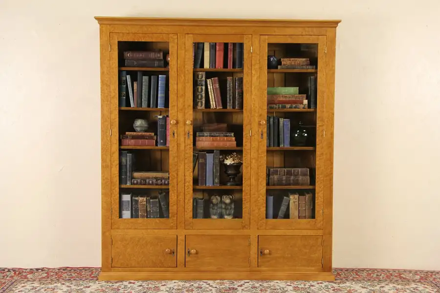 Main image of Curly Birdseye Maple Antique 1910 Triple Bookcase