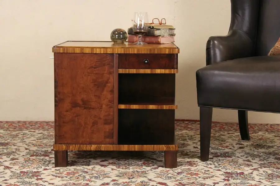 Main image of Viking Ship Inlaid Midcentury Modern 1950's Vintage Coffee or Cocktail Table