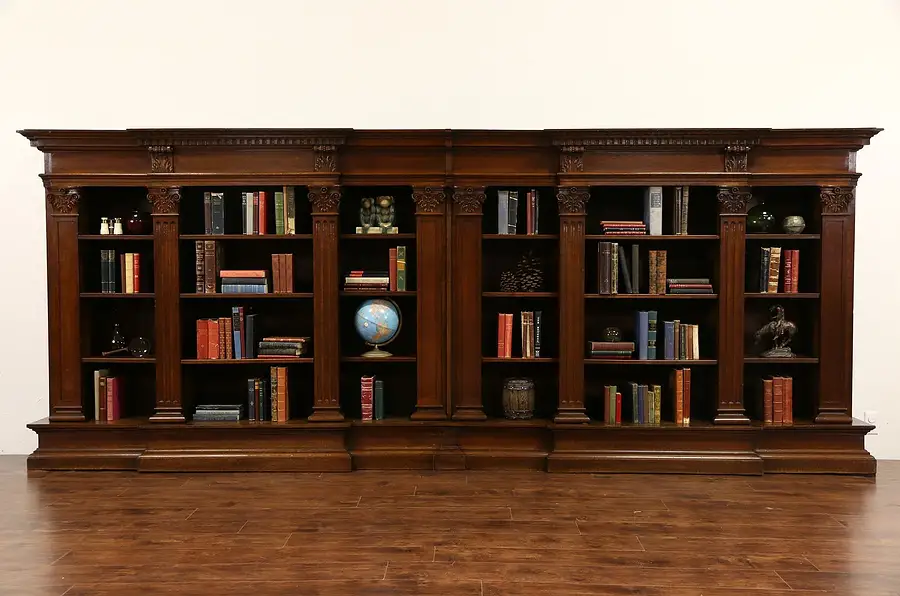 Main image of French Classical Hand Carved Oak 1870's Antique 13 1/2' Library Bookcase