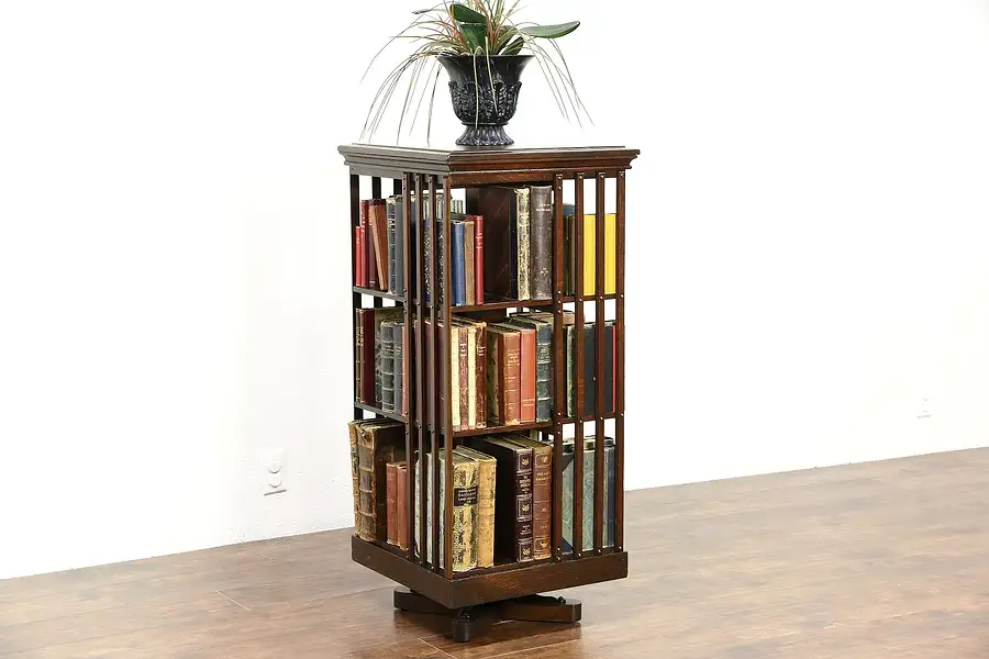 Main image of Revolving Chairside Oak Antique Spinning Bookcase Signed Danner, Pat. 1876