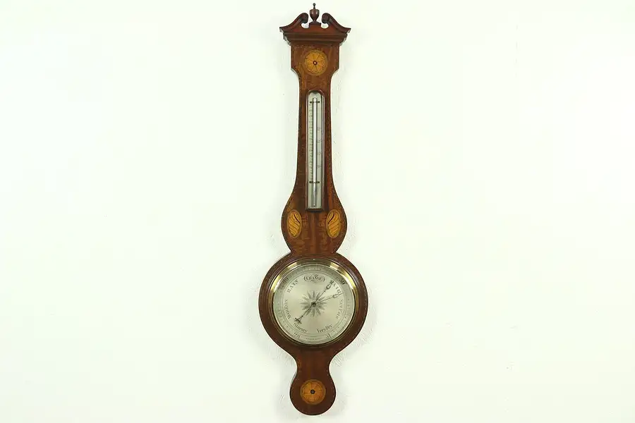 Main image of Barometer & Thermometer, 1910 Antique Marquetry Case, England