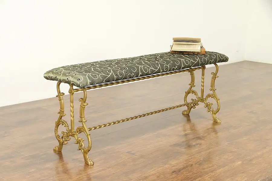 Main image of Wrought Iron Antique 4' Bench, New Upholstery