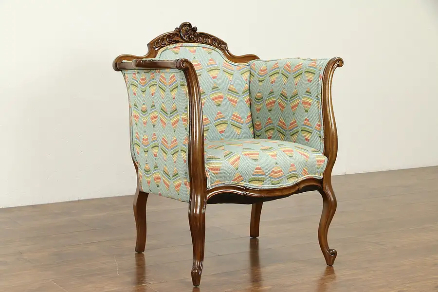Main image of French Carved Fruitwood Vintage Chair, Recent Upholstery