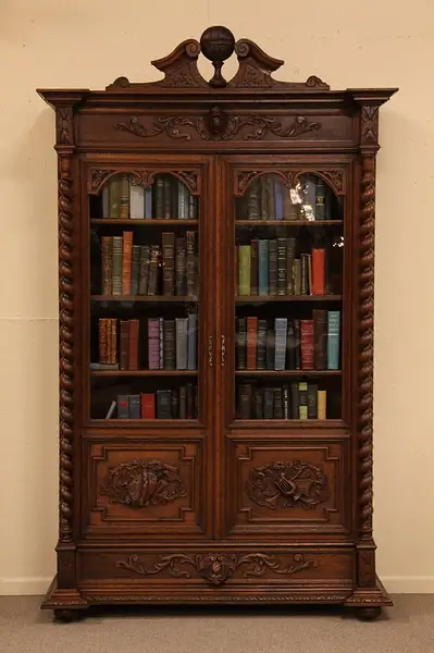 Main image of Renaissance Cabinet or Oak Bookcase, Spiral Columns