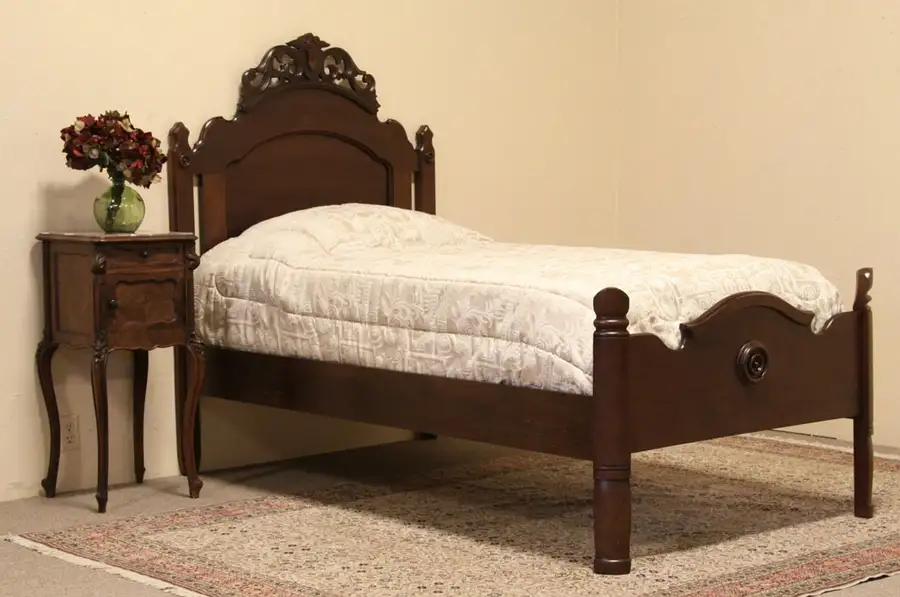 Main image of Victorian Carved Twin Single Antique 1860 Bed