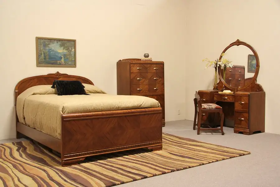 Main image of Art Deco 1935 Antique Waterfall 4 Pc. Bedroom Set