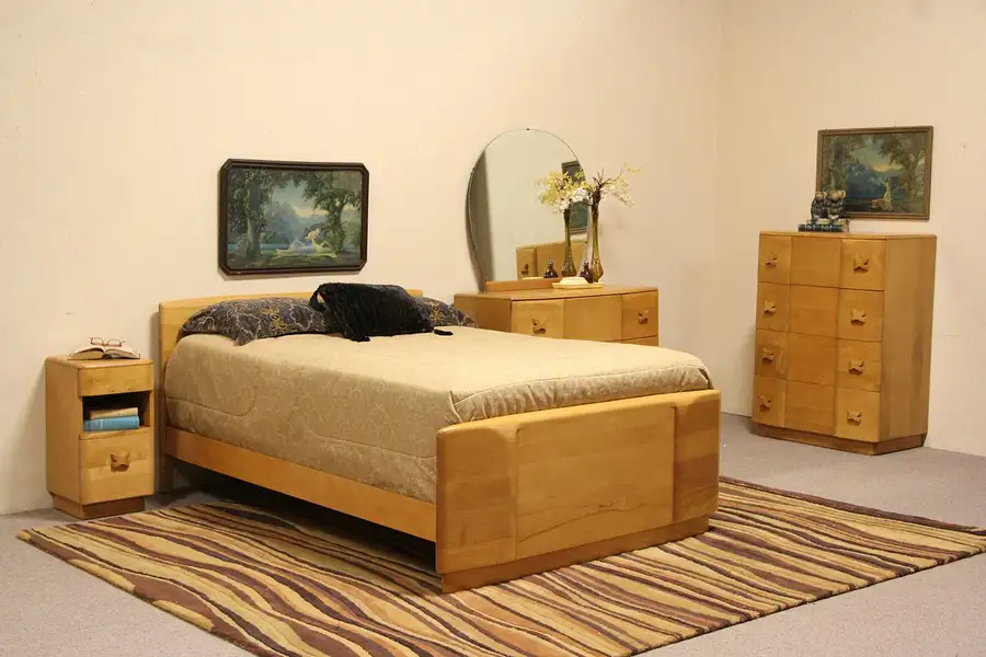 Main image of Midcentury Modern Birch 4 PC. Full Size 1950 Vintage Bedroom Set