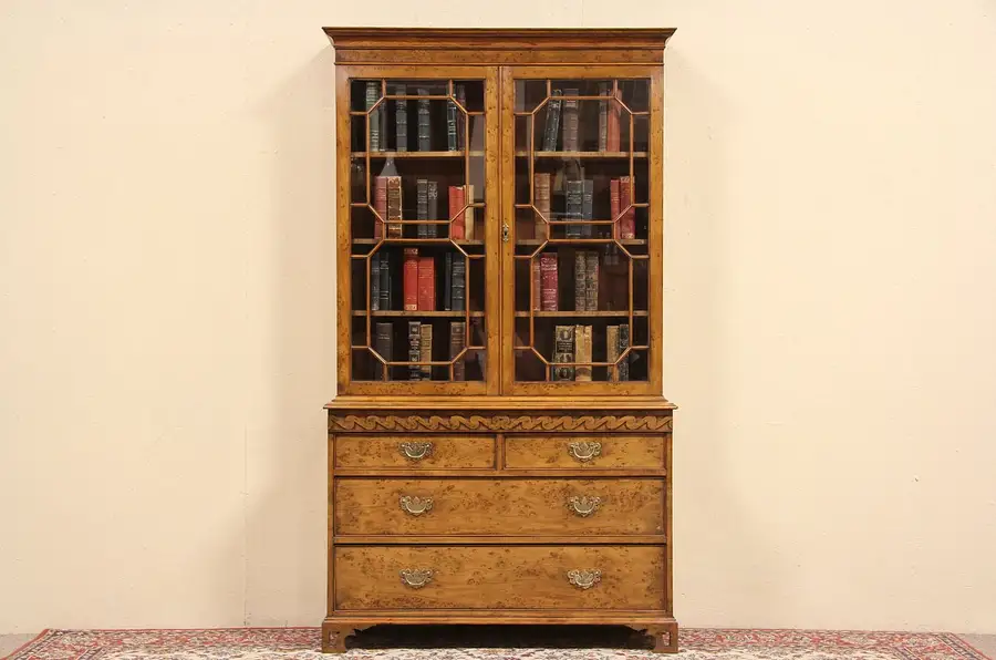 Main image of English Curly Yew 1915 Antique Bookcase