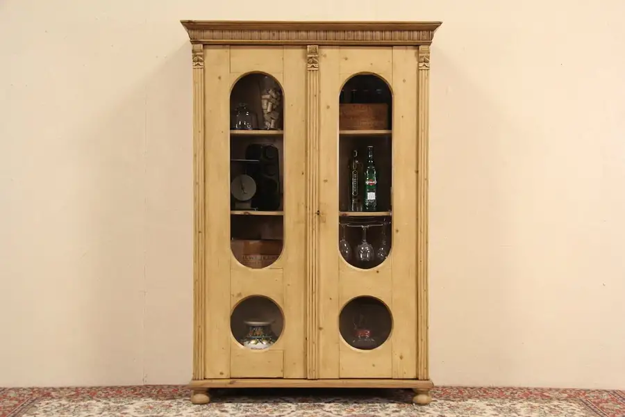 Main image of Country Pine 1890 Antique Czech Armoire, China Cabinet, Cupboard or Pantry