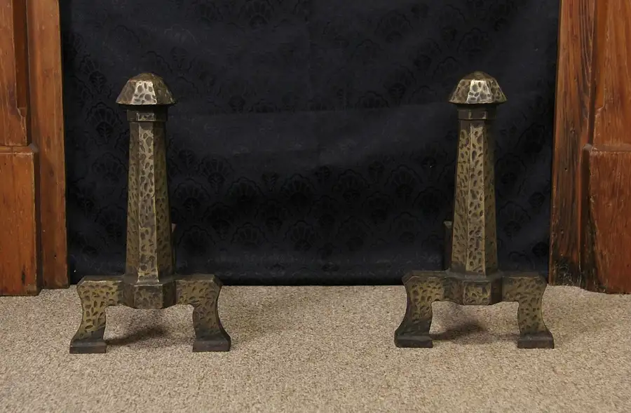 Main image of Pair of Arts & Crafts or Mission 1900 Antique Fireplace Andirons