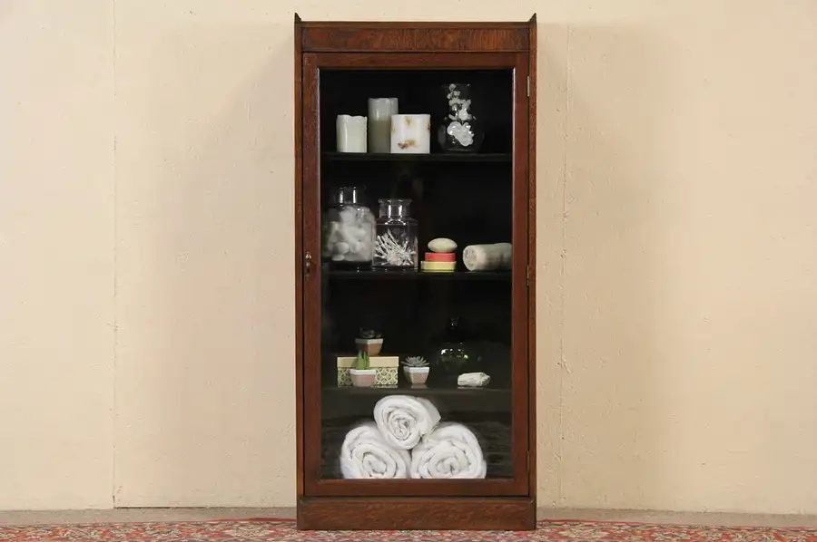 Main image of Oak 1900 Narrow Bookcase or Bathroom Cabinet