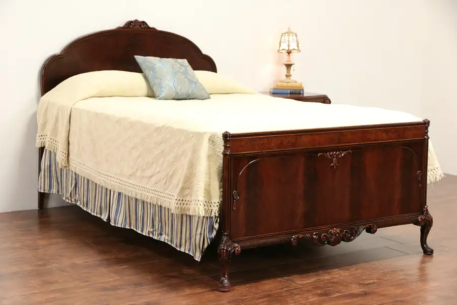 Main image of Berkey & Gay Signed Carved Mahogany 1920's Full or Queen Size Bed