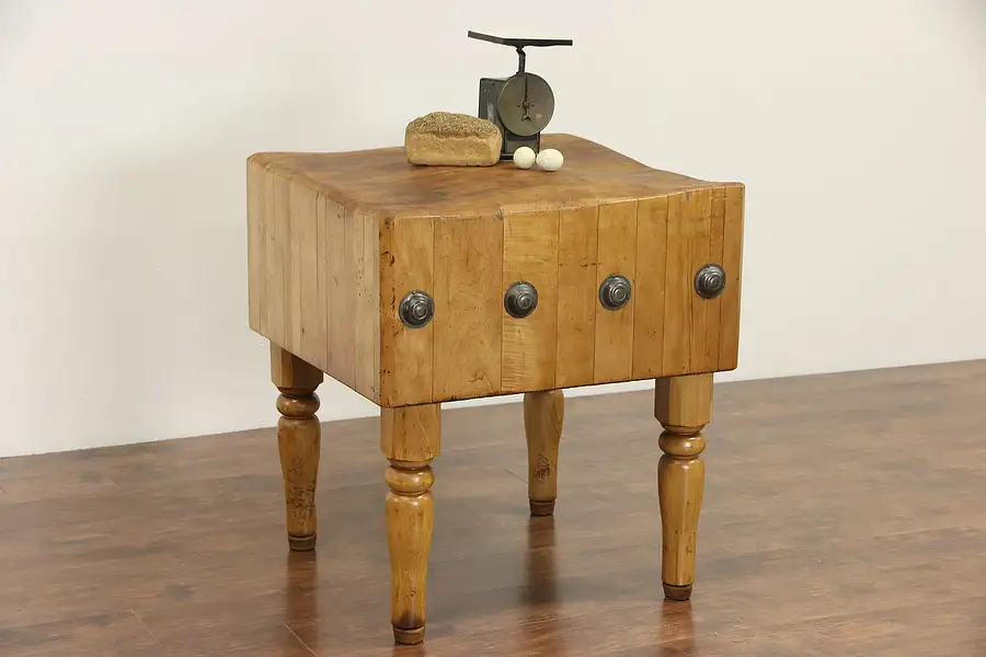 Main image of Butcher Maple 1900's Antique Chopping Block, Kitchen Island or Wine Table