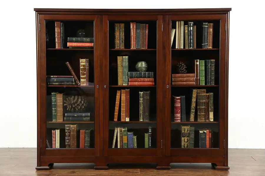 Main image of Triple Mahogany 1910 Antique LIbrary Bookcase, 12" Deep for Records