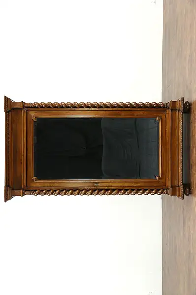 Main image of Classical Italian Antique Walnut Armoire, Wardrobe or Closet, Beveled Mirror