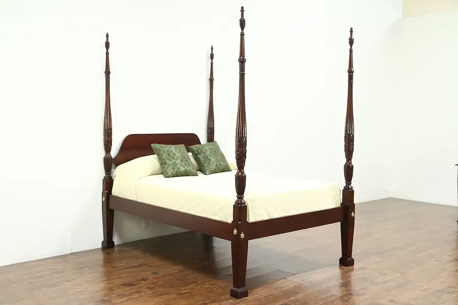 Main image of Poster Rice Plantation Vintage Carved Mahogany Full Size Bed, Signed Councill
