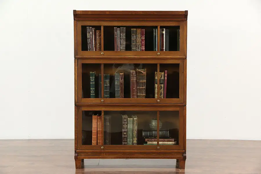 Main image of Arts & Crafts 3 Stack Craftsman Mission Oak Lawyer Bookcase, Signed Viking