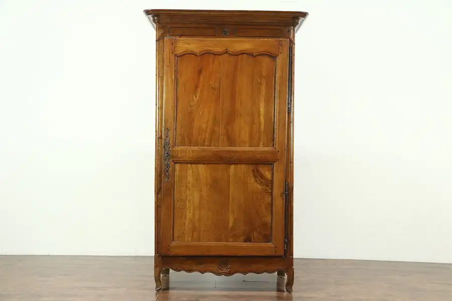 Main image of Country French Antique 1750 Carved Fruitwood Armoire, Original Lock