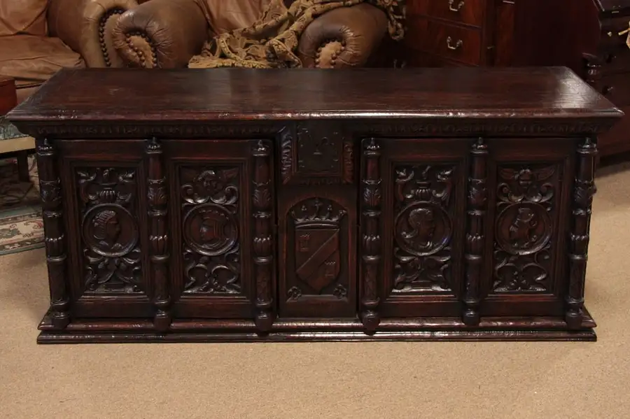 Main image of Carved French Oak Window Bench or Cabinet