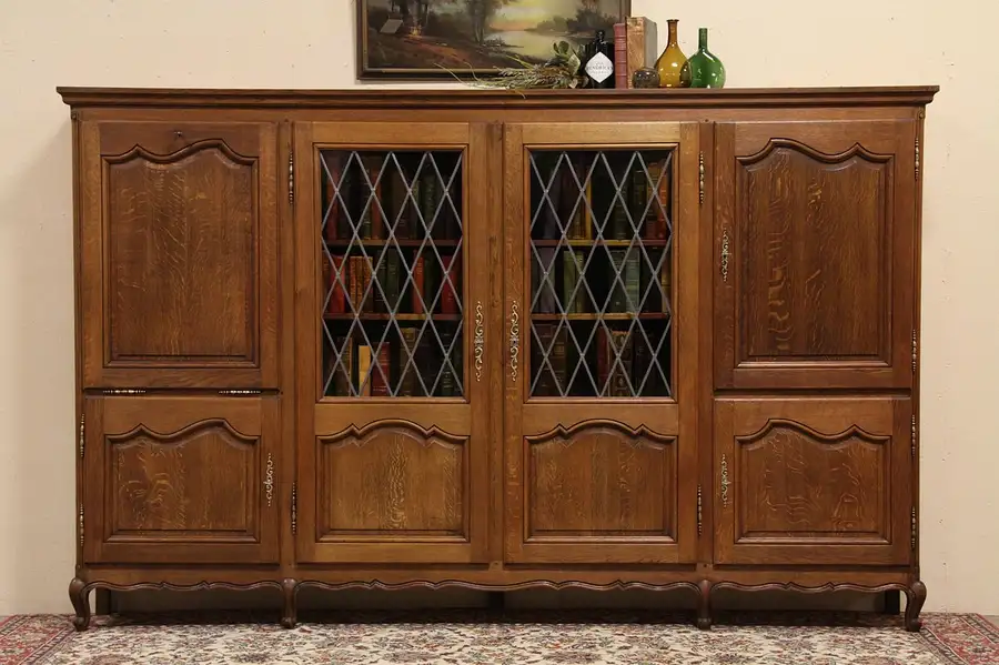 Main image of Country French Oak Library Bookcase and Bar Cabinet