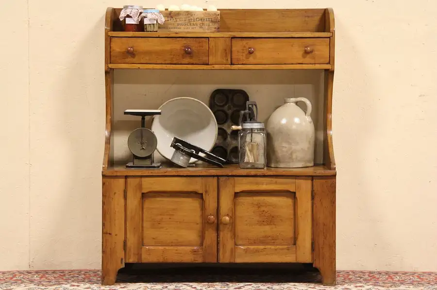Main image of Country Primitive 1870 Antique Bucket Bench Cupboard circa 1895