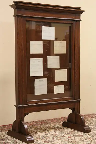 Main image of Oak 1910 Menu or Bulletin Display Cabinet, Announcement Message Board
