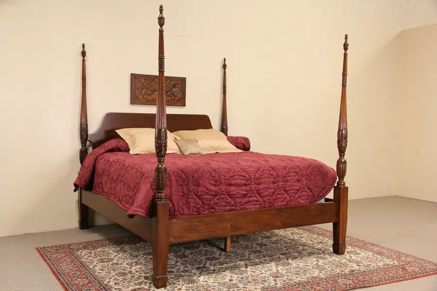Main image of Charleston Rice Motif Carved Mahogany King Size Plantation Poster Bed