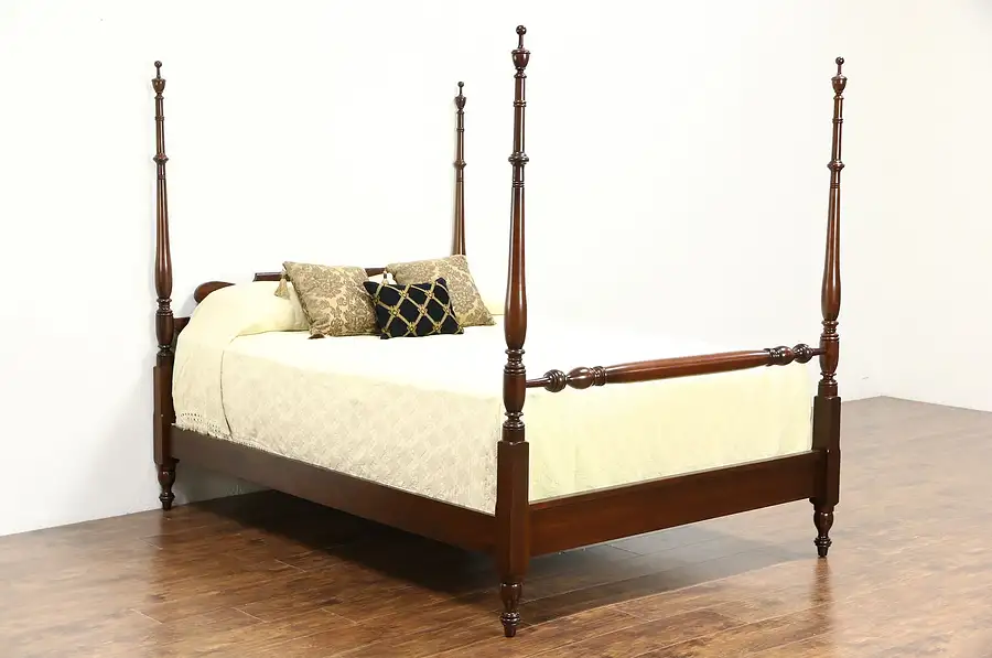 Main image of Cherry Traditional Queen Size 4 Poster Vintage Bed, Signed Harden