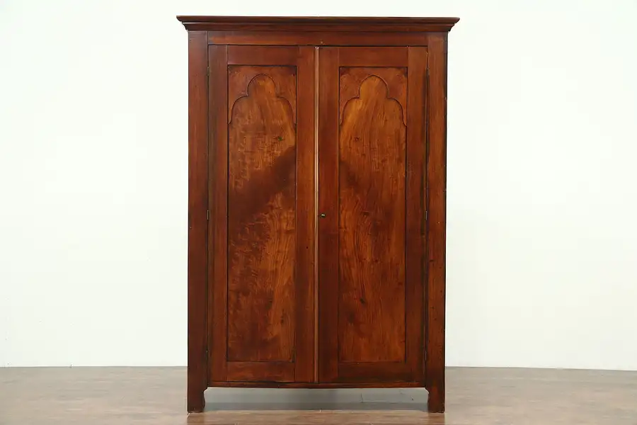 Main image of Walnut Antique 1850's Armoire, Closet or Wardrobe, Gothic Arch Doors