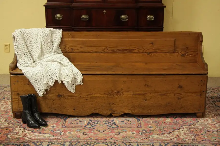 Main image of Antique Swedish Country Pine Bench, Trundle Bed