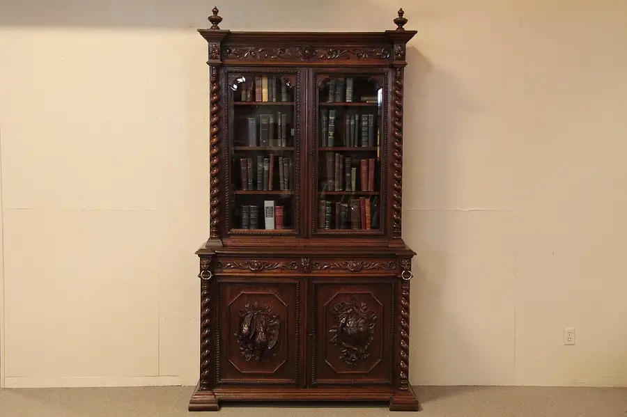 Main image of Oak China, Curio or Bookcase, Carved Fish & Game