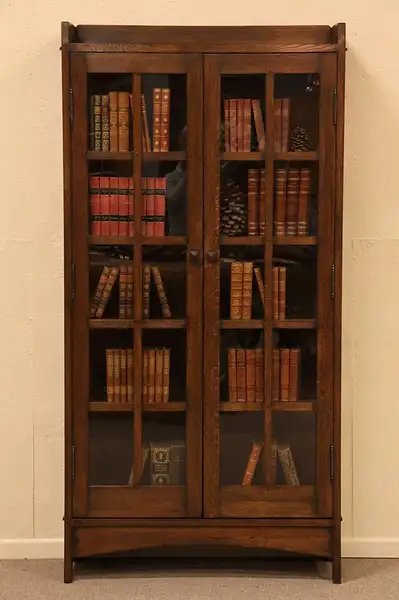 Main image of Mission Oak Arts & Crafts Bookcase Glass Doors