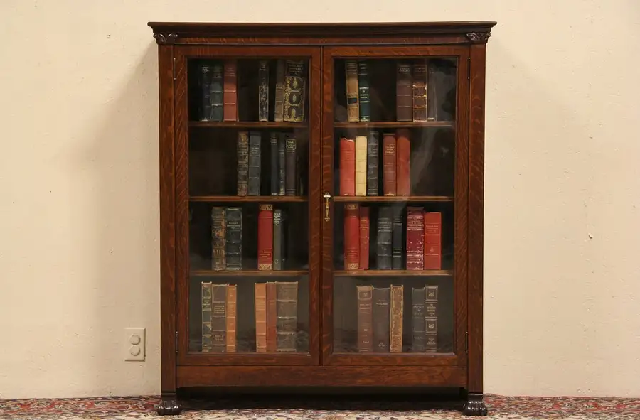 Main image of Oak 1900 Antique Bookcase, Original Wavy Glass Doors