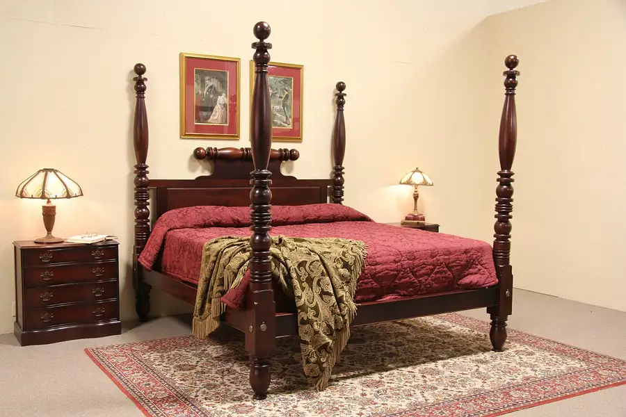 Main image of American Empire Antique 1840 King Size Mahogany Plantation Poster Bed