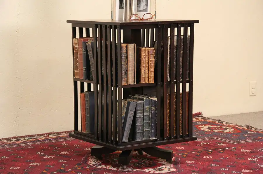 Main image of Oak Dutch Spinning Library Bookcase, 1900 Antique Revolving Bookshelf