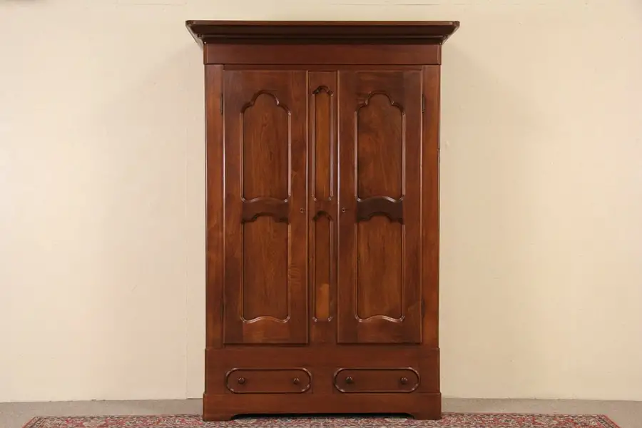 Main image of Victorian Walnut 1850's Antique Armoire, Wardrobe or Closet, Signed St. Louis