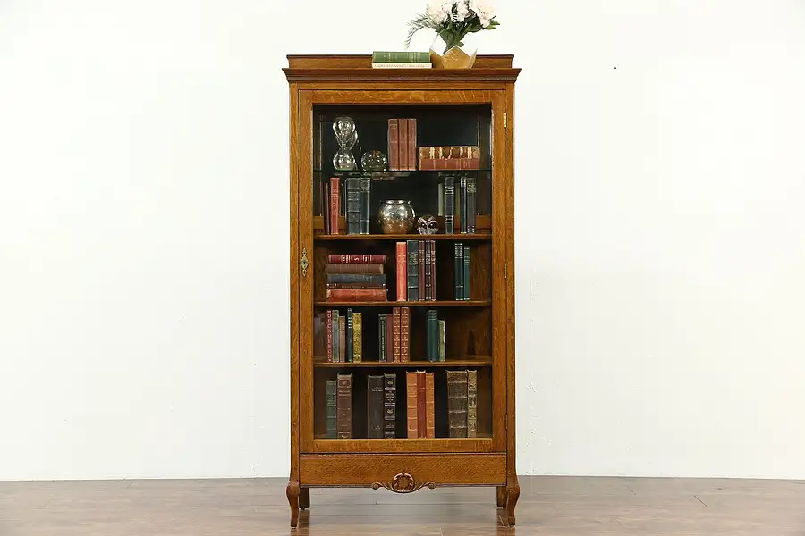 Main image of Oak Antique 1900 China Cabinet or Bookcase, Wavy Glass Door