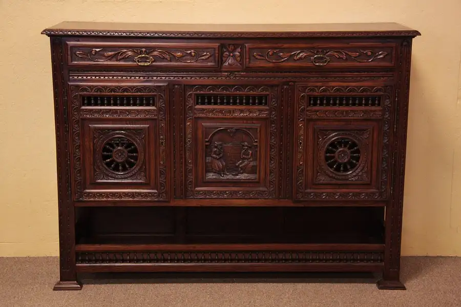 Main image of French Brittany Folk Carved Sideboard Buffet