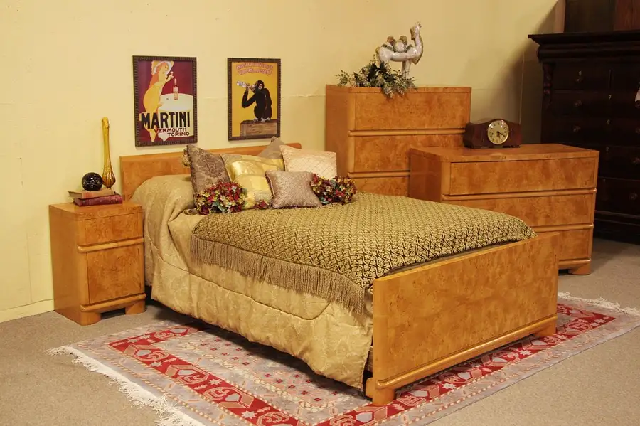 Main image of Art Deco Moderne Tiger & Birdseye Maple Bedroom Set
