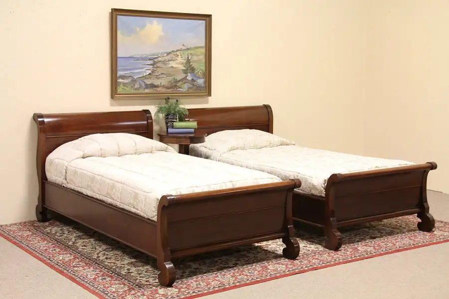 Main image of Pair of Antique Twin Mahogany Sleigh Beds
