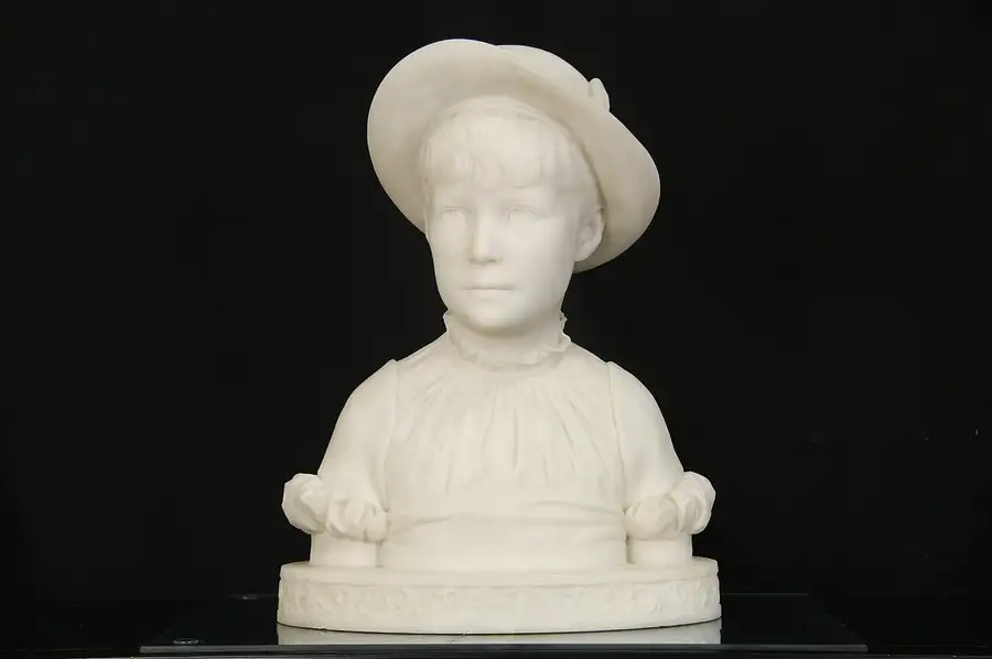 Main image of Bust of a Young Girl, 1880's Antique Marble Sculpture, signed John Donoghue