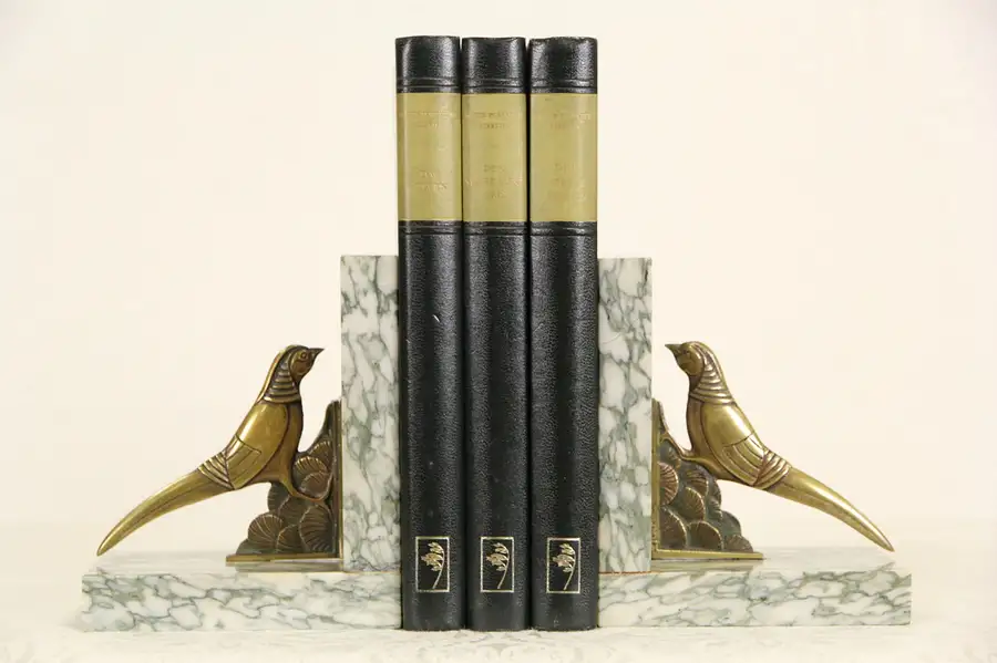Main image of Pair of Louvre Museum 1920's Art Deco Marble Bookends with Bronze Birds