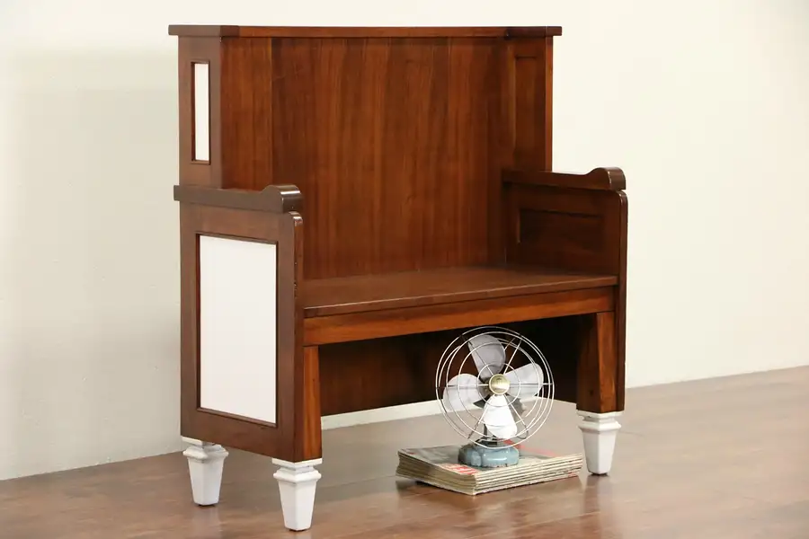 Main image of Soda Fountain Architectural Salvage 1900 Antique Walnut & Milkglass Bench 2 of 2