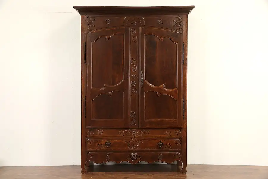 Main image of Country French Hand Carved & Hewn 1760 Era Antique Armoire, Fruitwood & Ash