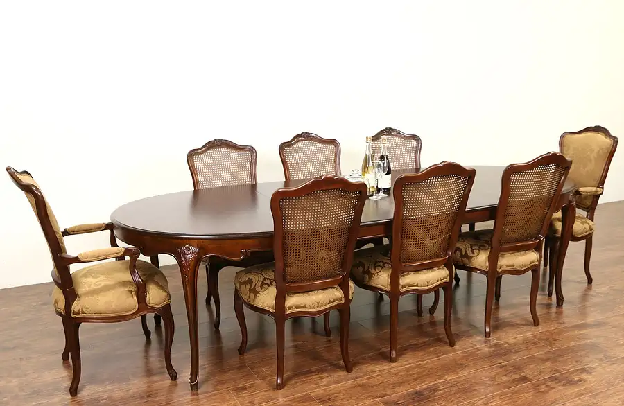 Main image of Baker Cherry Country French Dining Set, Table, 2 Leaves, 8 Chairs New Upholstery