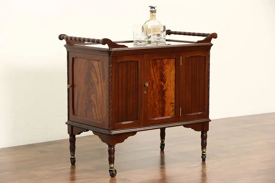 Main image of Bar Cabinet or Cart, 1930's Vintage Mahogany Rolling Beverage Trolley