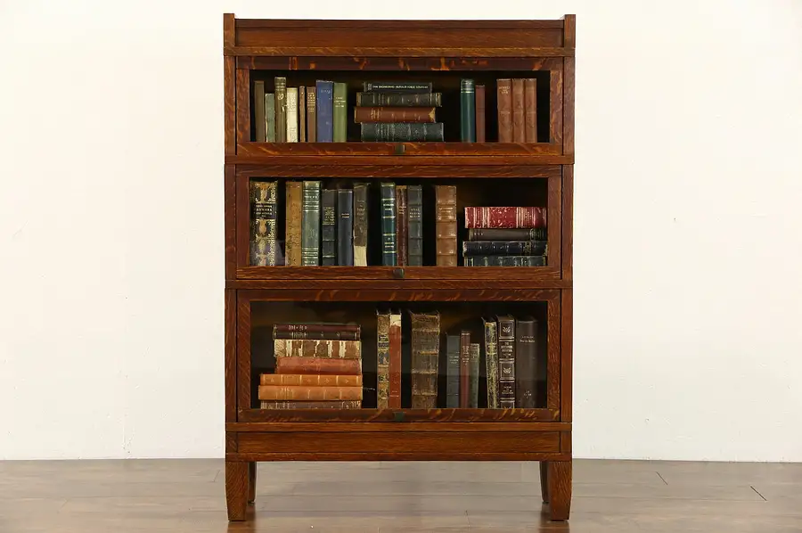 Main image of Globe Wernicke 1900 Antique Arts & Crafts 3 Section Stacking Oak Lawyer Bookcase