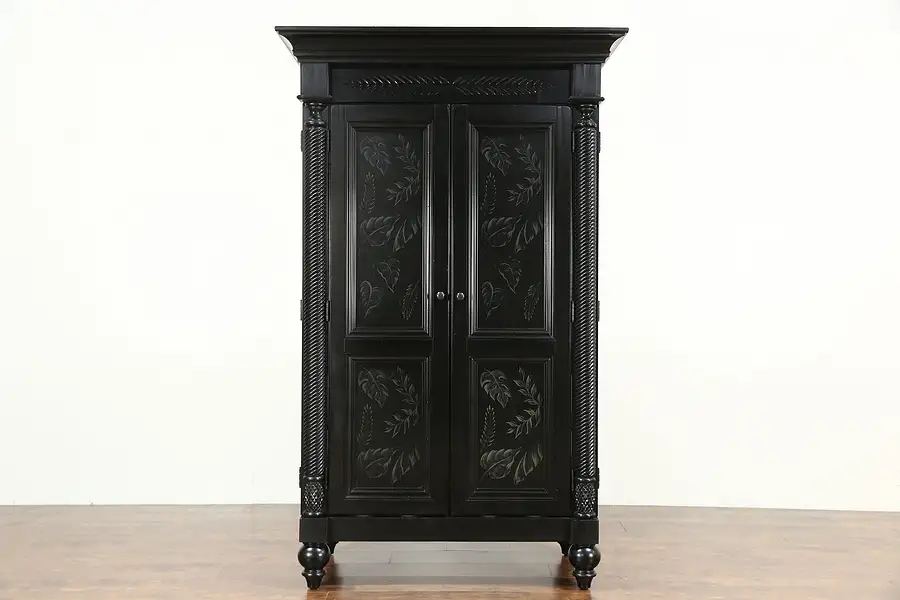 Main image of Hooker Armoire, Closet or Entertainment Center, Satin Black Hand Painted Finish