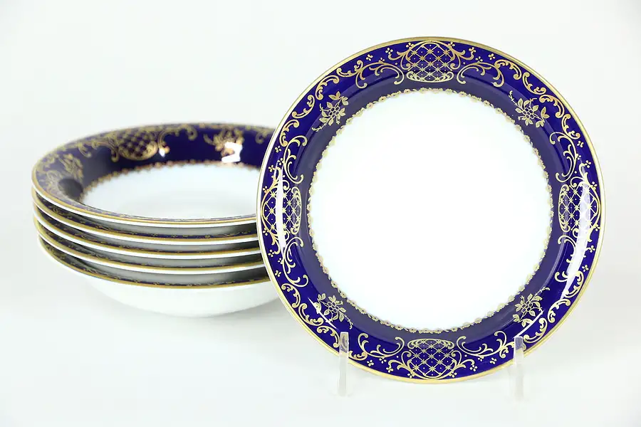 Main image of Set of Six Charlemagne by Rosenthal Germany Berry Bowls, Coblalt and Gold